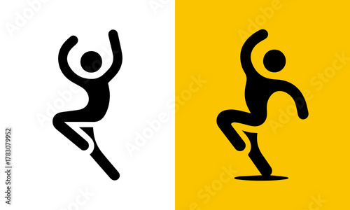 Dynamic silhouette of a dancer in motion against a split white and yellow background
