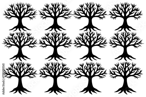 set of Tree with roots silhouette vector illustration isolated on white background