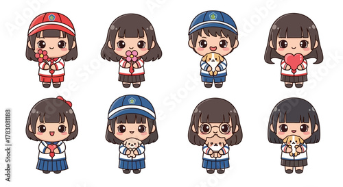 Cute Indonesian Schoolgirls with Flowers and Love