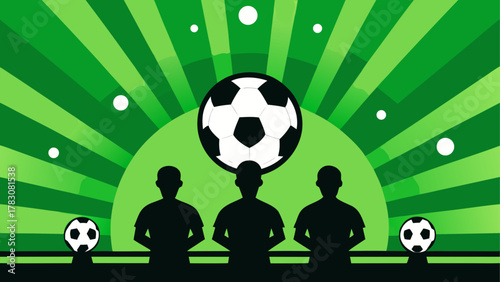Three silhouettes with soccer background