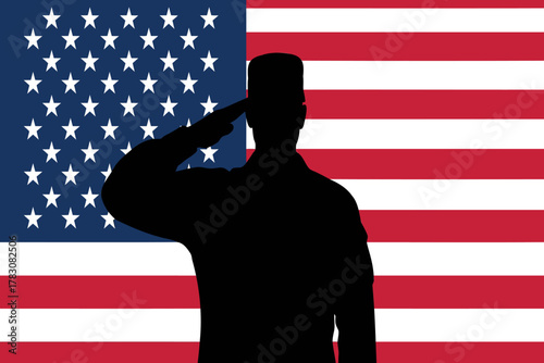 Patriotic soldier saluting American flag, representing honor, duty, and national pride