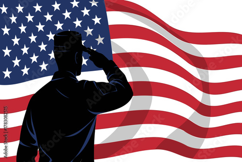 Patriotic soldier saluting the American flag in a powerful tribute to freedom and service
