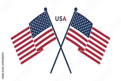 Proudly display your patriotism with iconic crossed American flags and bold USA text