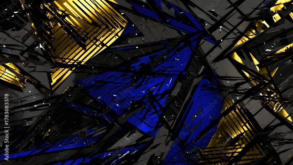 Fototapeta premium Blue and Gold Futuristic Metallic Abstract Design