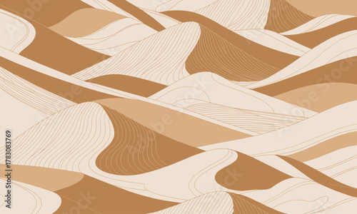 Abstract Illustration of Desert Sand Dunes in Warm Tones.