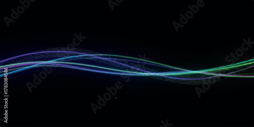 Abstract light trails against a black background.