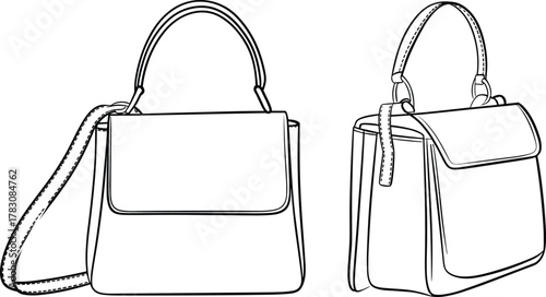 cad drawing flat vector illustration, handbag outline design, leather purse sketch, fashion accessory template, stylish women bag vector artwork