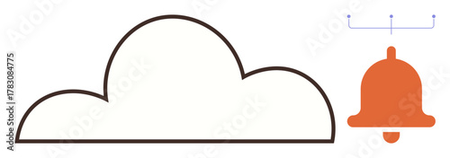 Cloud outline next to a bell icon indicating notifications, signaling cloud-based alerts and communication. Ideal for technology, storage, updates, alerts, notifications, remote access, and simple