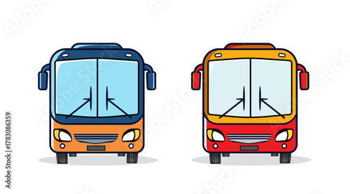 Flat Vector Illustration of Front View Bus on Transparent Background