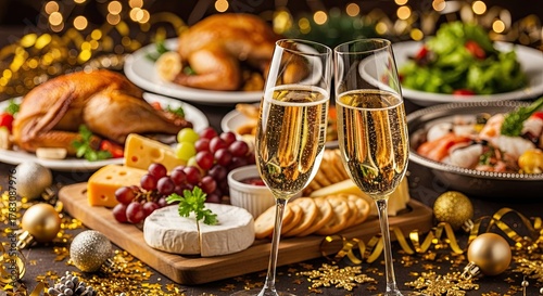 Festive Holiday Feast with Bubbly Celebration