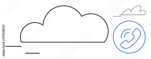 Cloud icon with a phone symbol inside a blue circle signifies communication, connectivity, or technology. Ideal for cloud computing, VoIP, tech support, networking, mobile apps, IT solutions simple