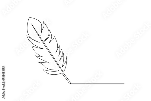 Feather outline continuous single line art isolated on a white background