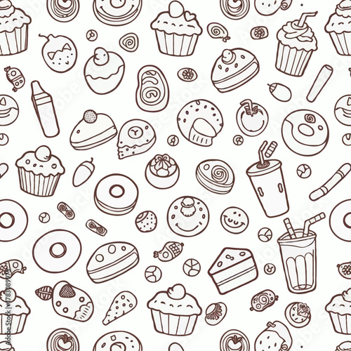 Doodles seamless pattern with coffee and sweets