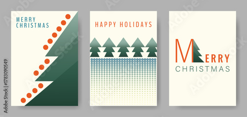 Modern Christmas posters. Greeting cards templates. Vector designs for traditional greetings to family, friends, branded promotions and social media posts.