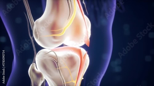 Animated Knee Joint Anatomy Bone Structure Ligaments and Nerves Visualization