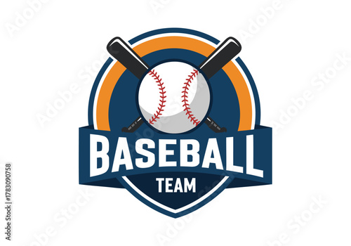 Dynamic athletic insignia featuring crossed bats and a classic baseball within a modern, circular badge design, perfect for sport team branding or event promotions