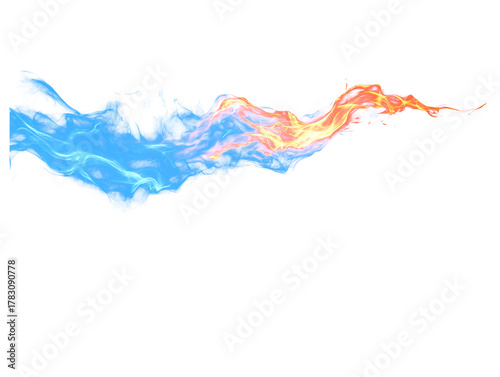 Dynamic blue and orange abstract flame energy flow isolated on transparent