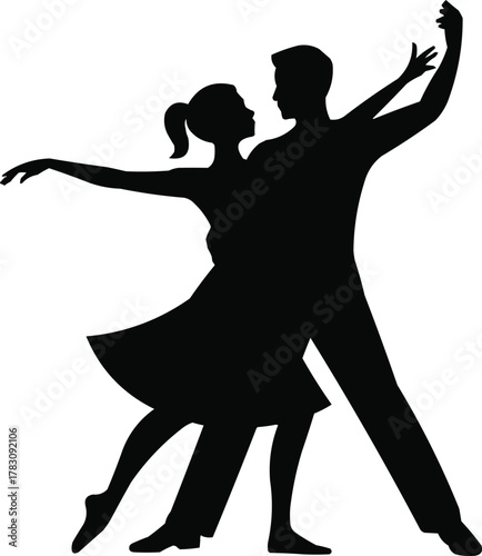 Dancing Couple Silhouettes Minimalist Black Vector