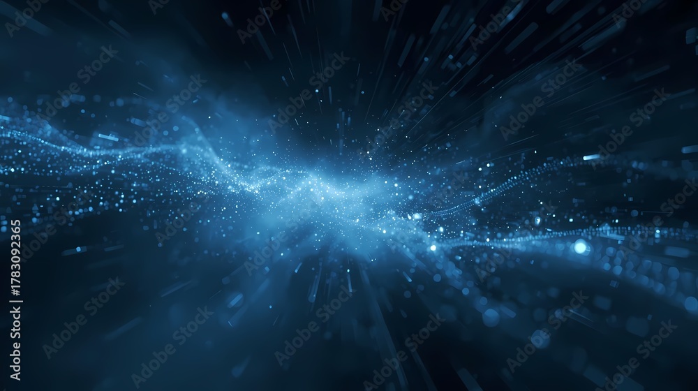 Fototapeta premium Abstract Blue Digital Particle Wave: Futuristic Technology Background
