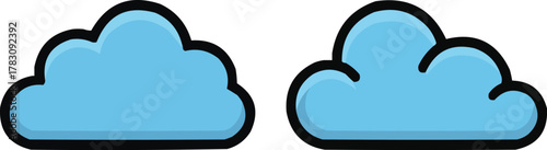 Weather Cloud Vector Icons Light Blue with Black Stroke