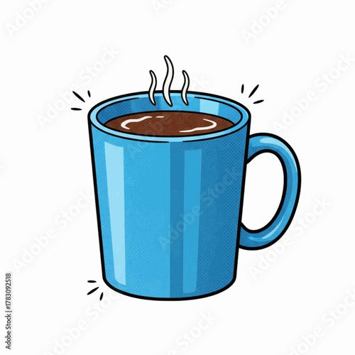 Steaming Hot Coffee in Blue Mug Cartoon Illustration