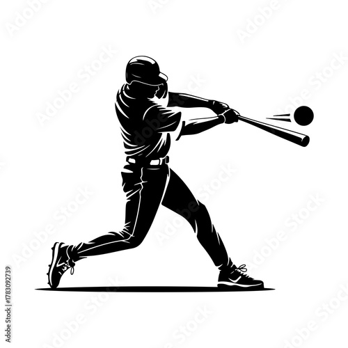 Wall Mural Silhouette of a baseball player batter swinging bat at ball vector illustration