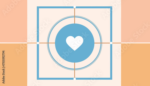 A stylized image featuring a heart symbol within a target, set against a geometric background.