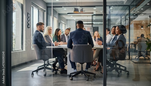Professional Business Meeting in Modern Conference Room with Diverse Team of Executives