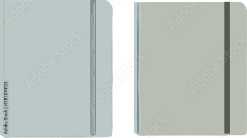 PrintMinimalist notebook icon vector set—blue and gray closed journals with elastic bands and rounded corners for modern compositions