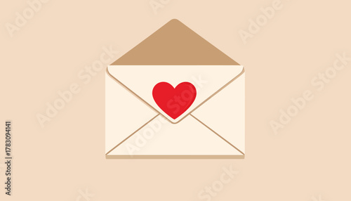 An open envelope with a red heart on it, symbolizing love and affection.