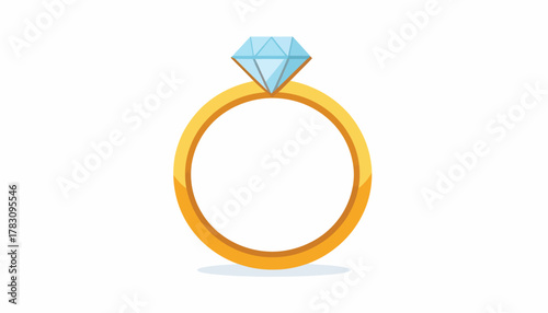 A simple illustration of a gold ring with a sparkling blue diamond on a white background.