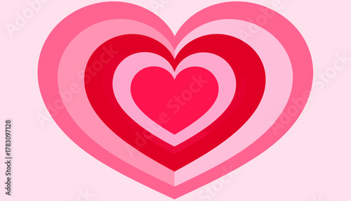 Concentric hearts in shades of pink and red, symbolizing love and affection, on a light pink background.