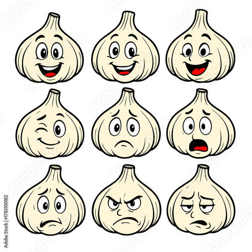 Vector Illustration, Garlic Mascot / Character Set