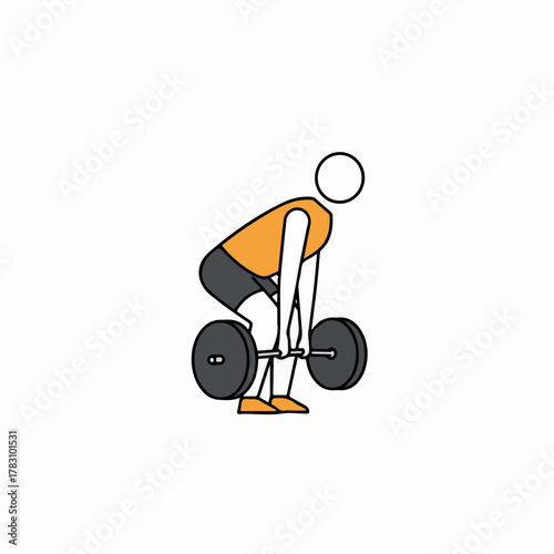 Simple colorful icon illustration of a person performing a deadlift exercise with a barbell, representing gym workout and strength training.