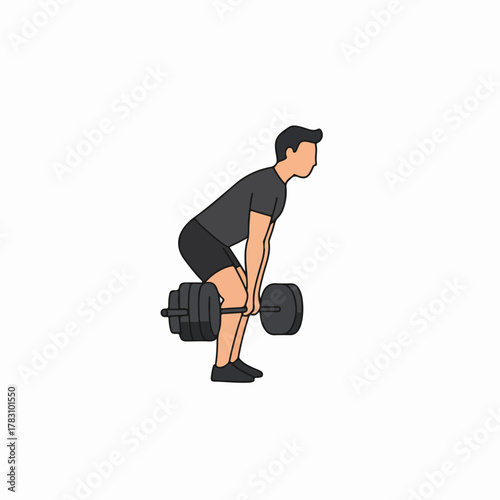 Flat vector illustration of a male athlete lifting heavy weights, demonstrating proper deadlift technique.
