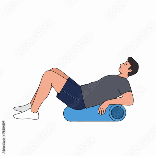 Man using a foam roller for thoracic spine mobility and back release exercise illustration.