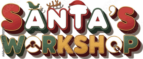 Vibrant Santa's Workshop text art with festive holiday elements brings Christmas magic alive