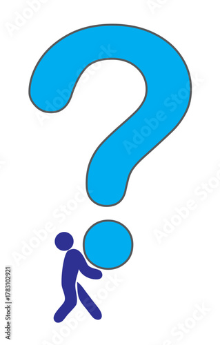 Vector illustration of a businessman who is carrying a big question to find the right answer and the best solution. The concept of solving a problem