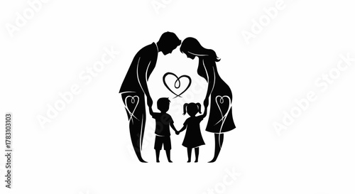 Family Silhouette with Heart Symbolizing Love and Unity.