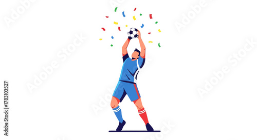 Soccer Goalkeeper Celebrating Victory With Confetti Illustration
