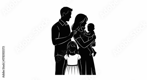 Silhouette of a Family - Parents with Children in Black and White.