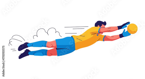 Goalkeeper Diving to Save a Soccer Ball Illustration of Sports and Victory