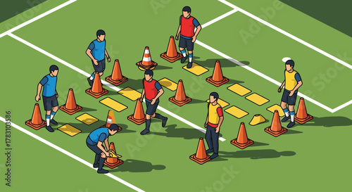 Soccer Training Drills Players Practicing Agility and Coordination on a Green Field