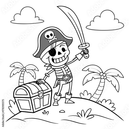 Pirate Skeleton Island Treasure Hunt Cartoon Art
