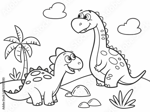 Cartoon Dinosaurs Coloring Page for Kids & Toddlers