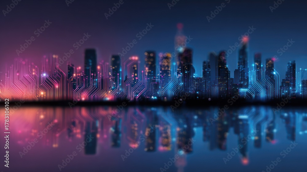 Fototapeta premium Futuristic city skyline at night