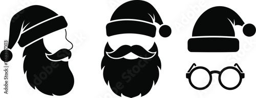 Three santa claus icons in black and white illustration art