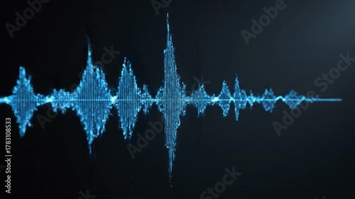 A glowing blue sound wave visualized against a dark background, illustrating audio frequency