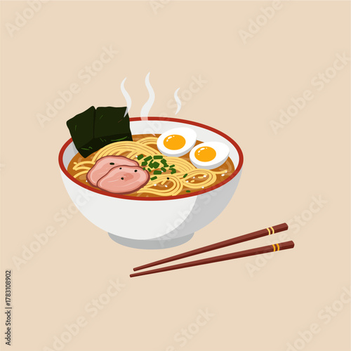 Steaming bowl of flavorful noodle soup