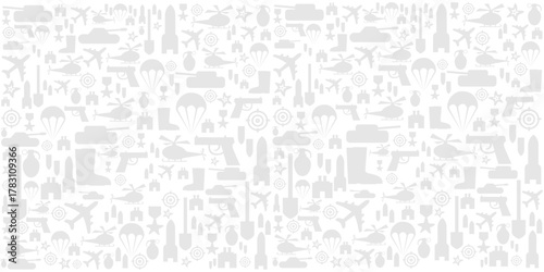 Defenders day military seamless vector pattern on white background. Elements and symbols of the  army.  Vector